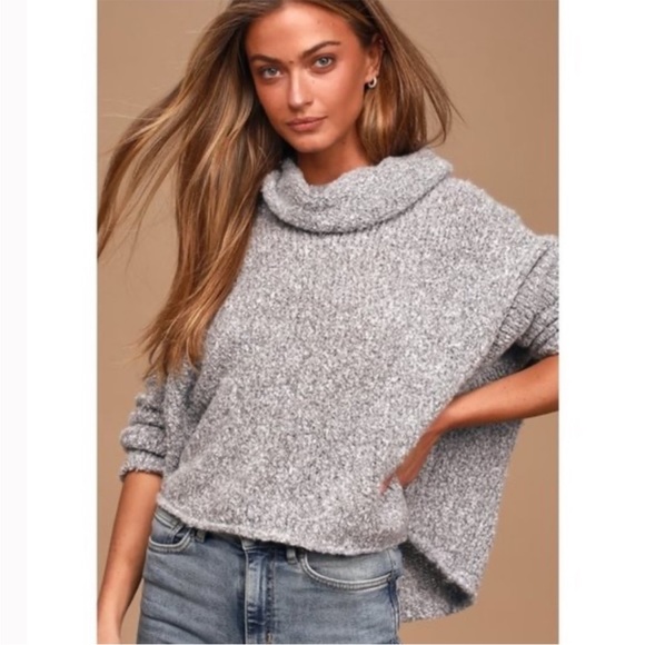 Free People Sweaters - Free People BFF Cowl Neck Sweater Chunky Knit Cropped Oversized Gray Size S
